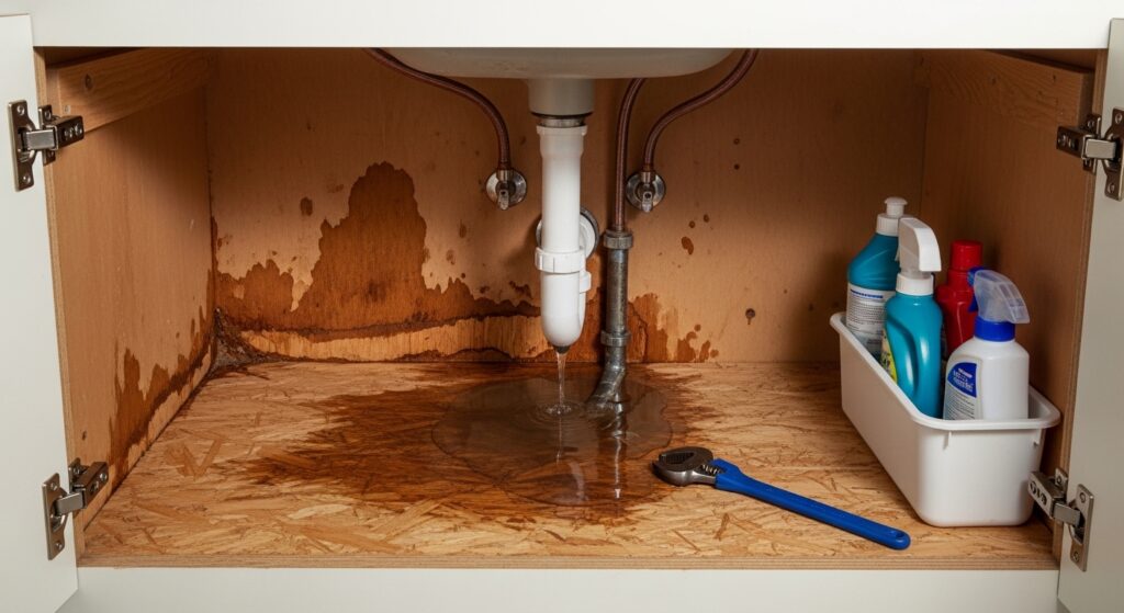 fixing leaky pipes under kitchen sink to eliminate ant attraction