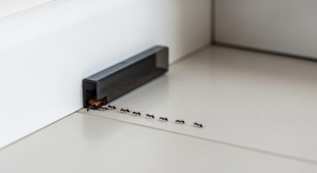 ant bait station in kitchen to eliminate ant colony