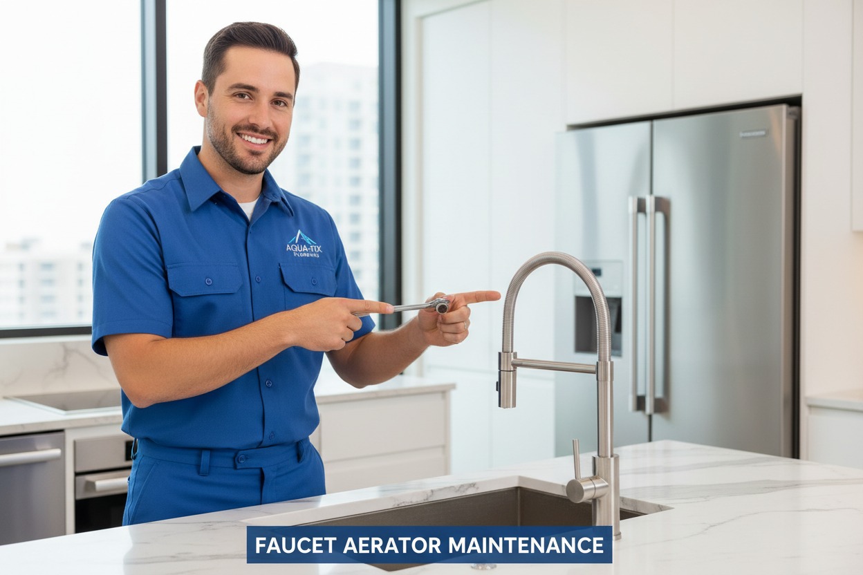 Professional plumber demonstrating faucet maintenance tips to prevent calcium and hard water buildup