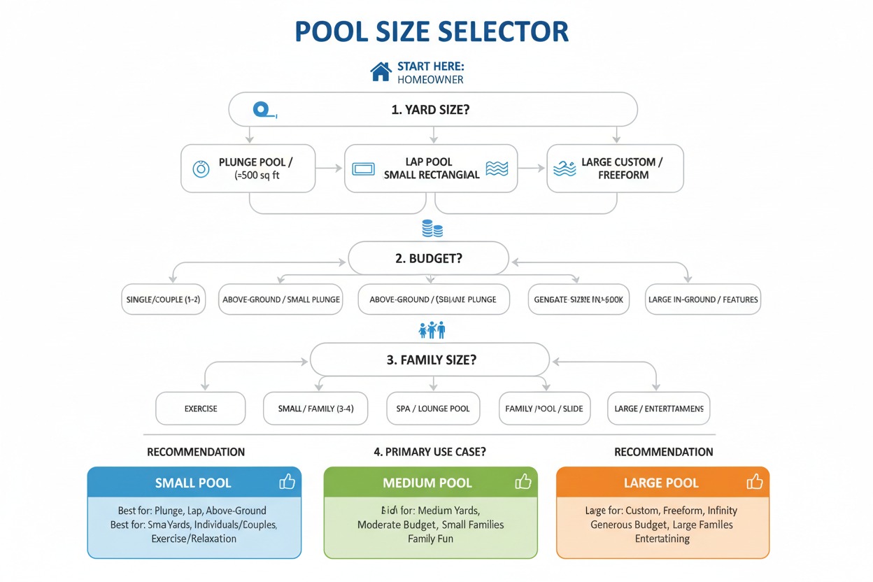 How to choose the right backyard pool size — decision flowchart by yard size budget and use case