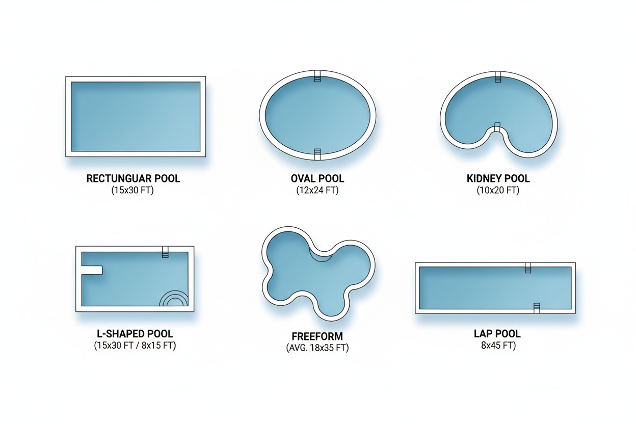 Average size of a backyard swimming pool by shape type — rectangular oval kidney lap freeform