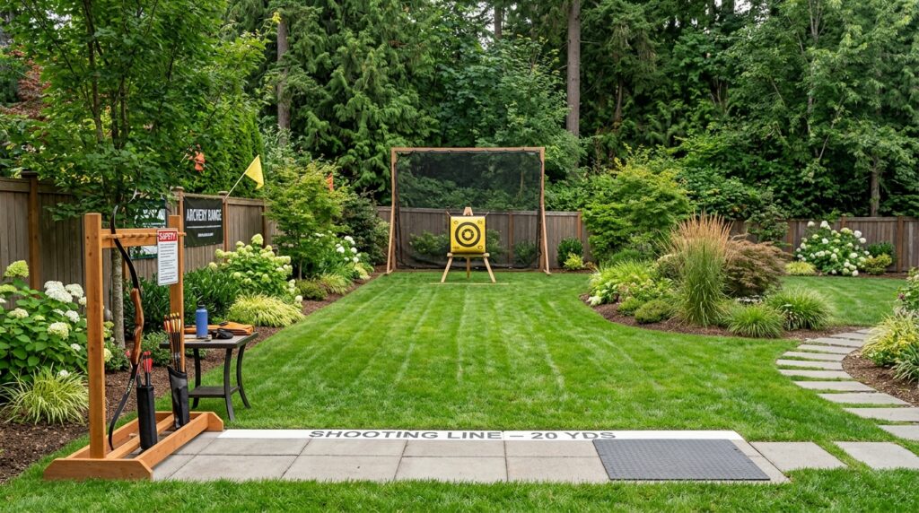 complete backyard archery range with safe target and archery backstop