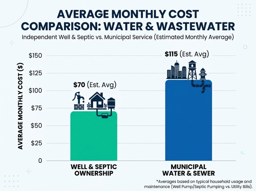 monthly cost of well and septic system compared to city water and sewer bills