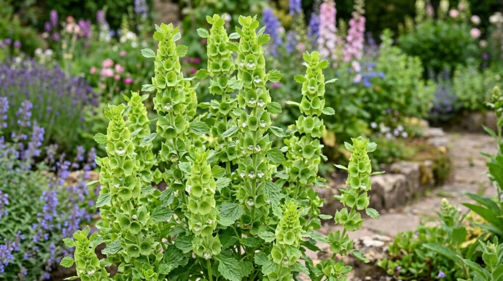 bells of ireland flower close up green spikes