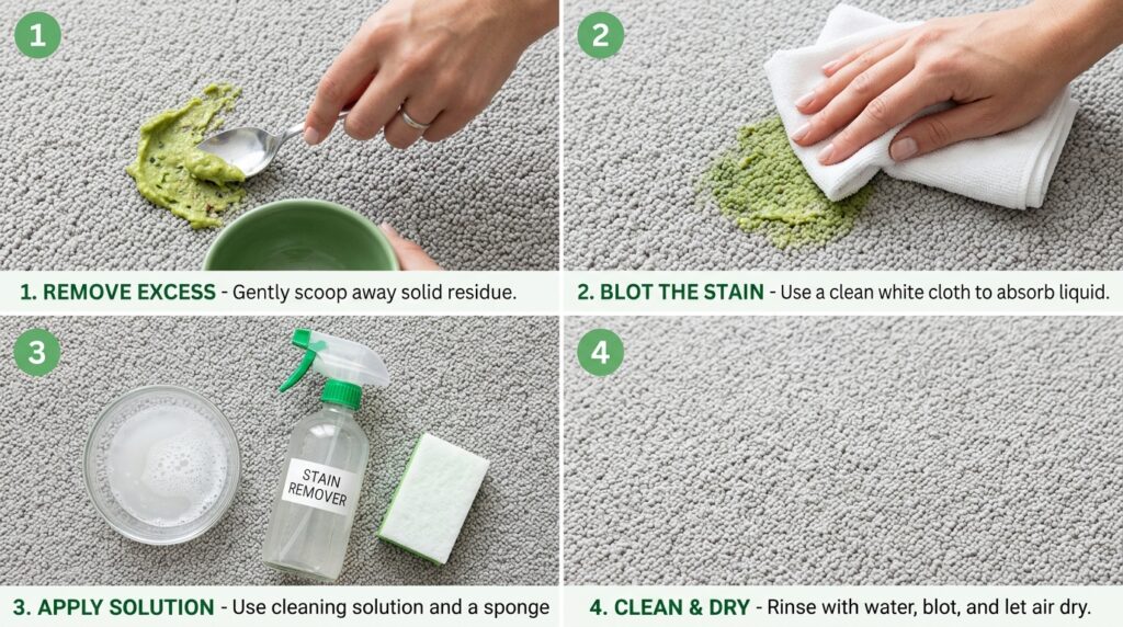 Step by step infographic on how to remove avocado stains from carpet