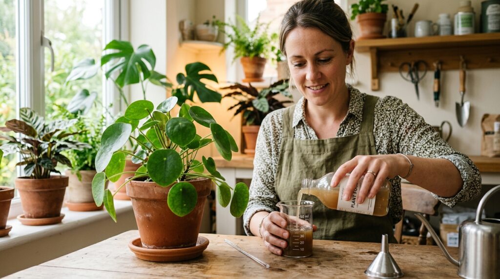 how to apply fertilizer to potted plants with measured liquid plant food