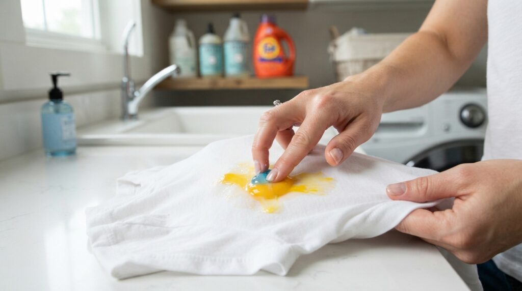 removing egg yolk stain from clothes with dish soap