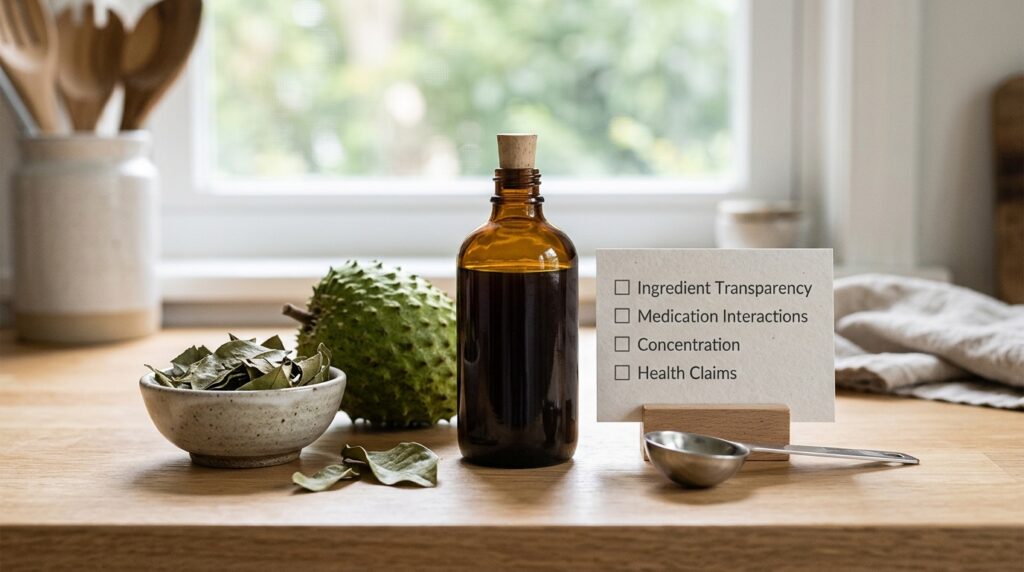 Soursop Bitters safety, ingredients, herbal products, and health claims