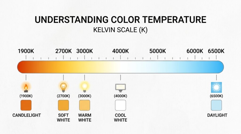 Kelvin color temperature scale showing soft white vs warm white range