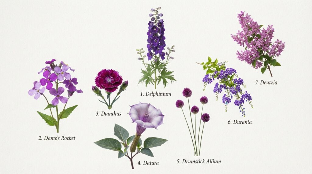 a collection of Purple Flowers That Start With D