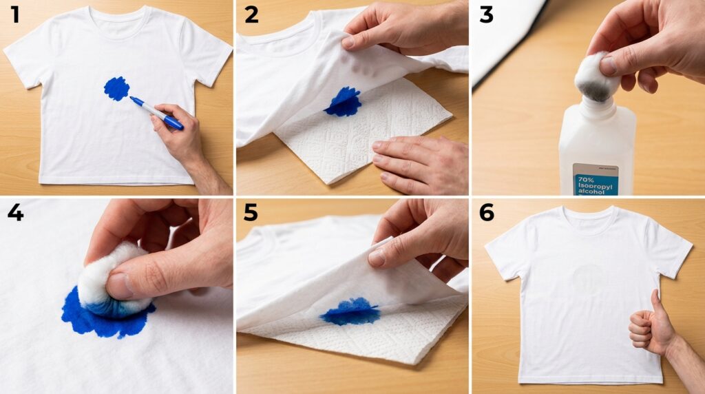 removing dry erase marker from clothes with rubbing alcohol step by step