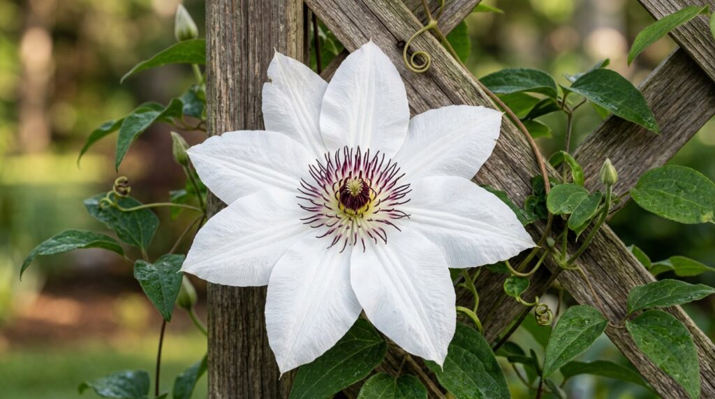 White Clematis (such as the variety 'Henryi')