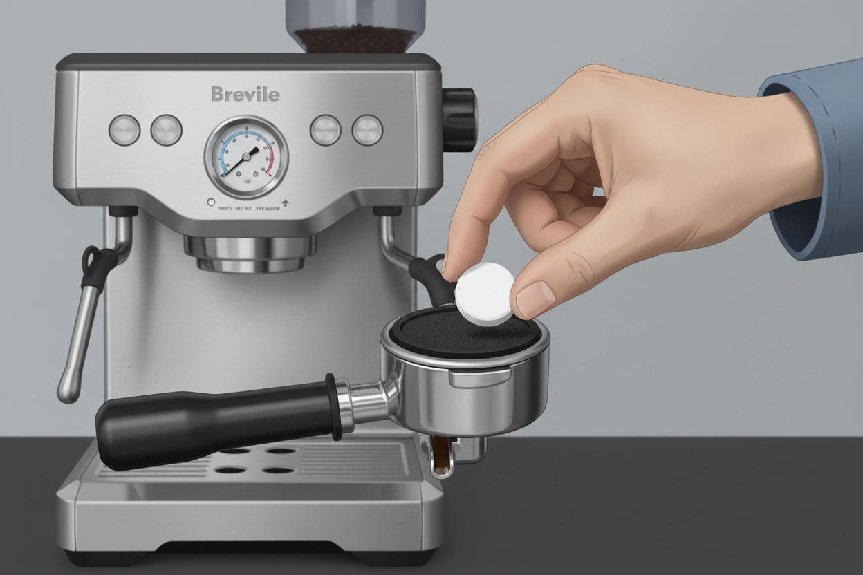 how to clean Breville espresso machine with tablets step by step

