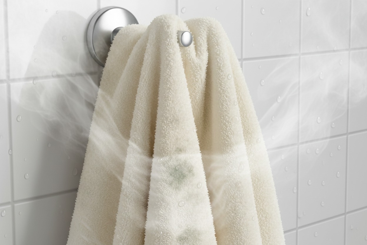 how to remove mildew smell from towels — early mildew spots on damp towel