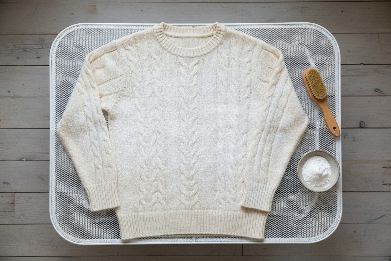 Baking soda odor removal method for dry clean only sweater