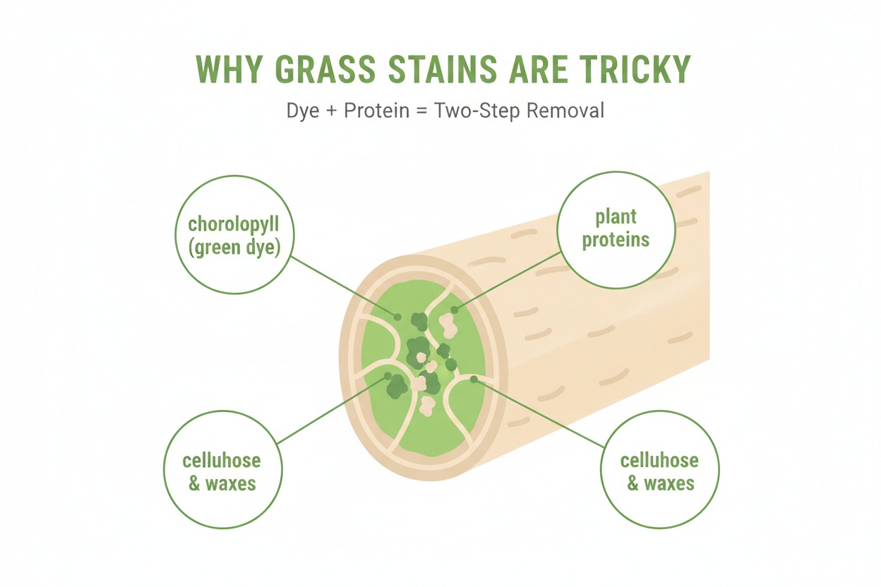 Diagram showing why grass stains are hard to remove from fabric