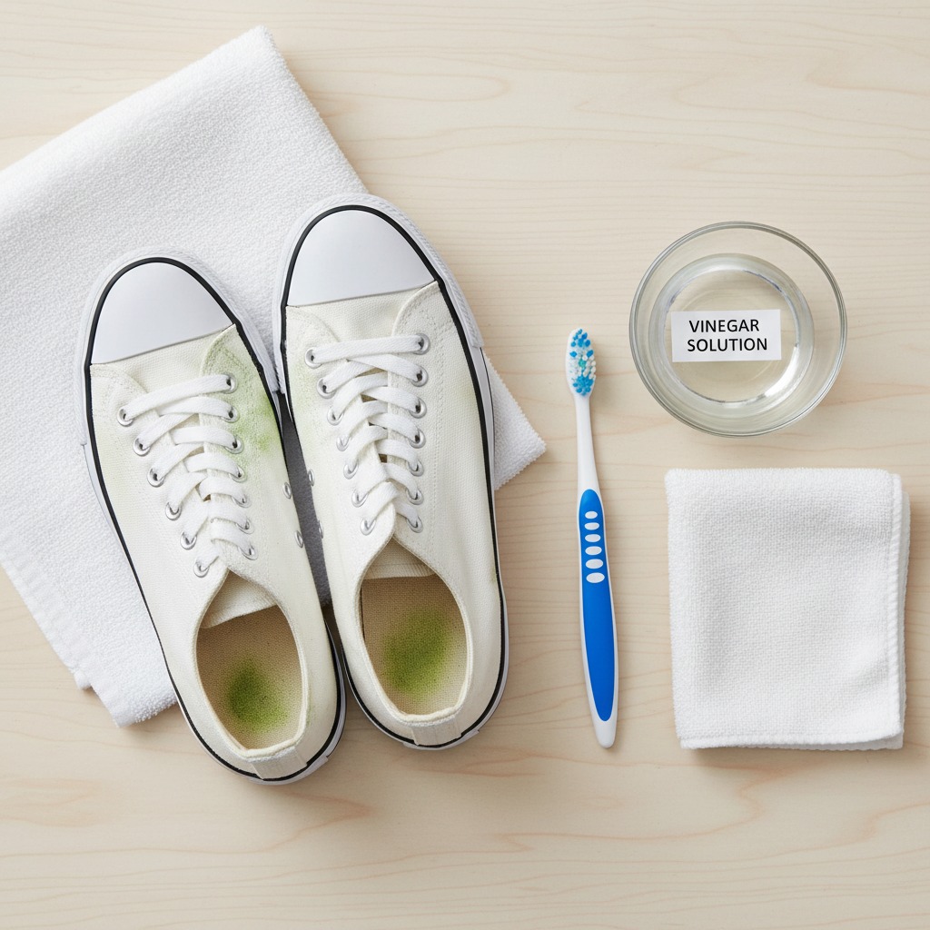 Cleaning grass stains from white canvas sneakers with vinegar
