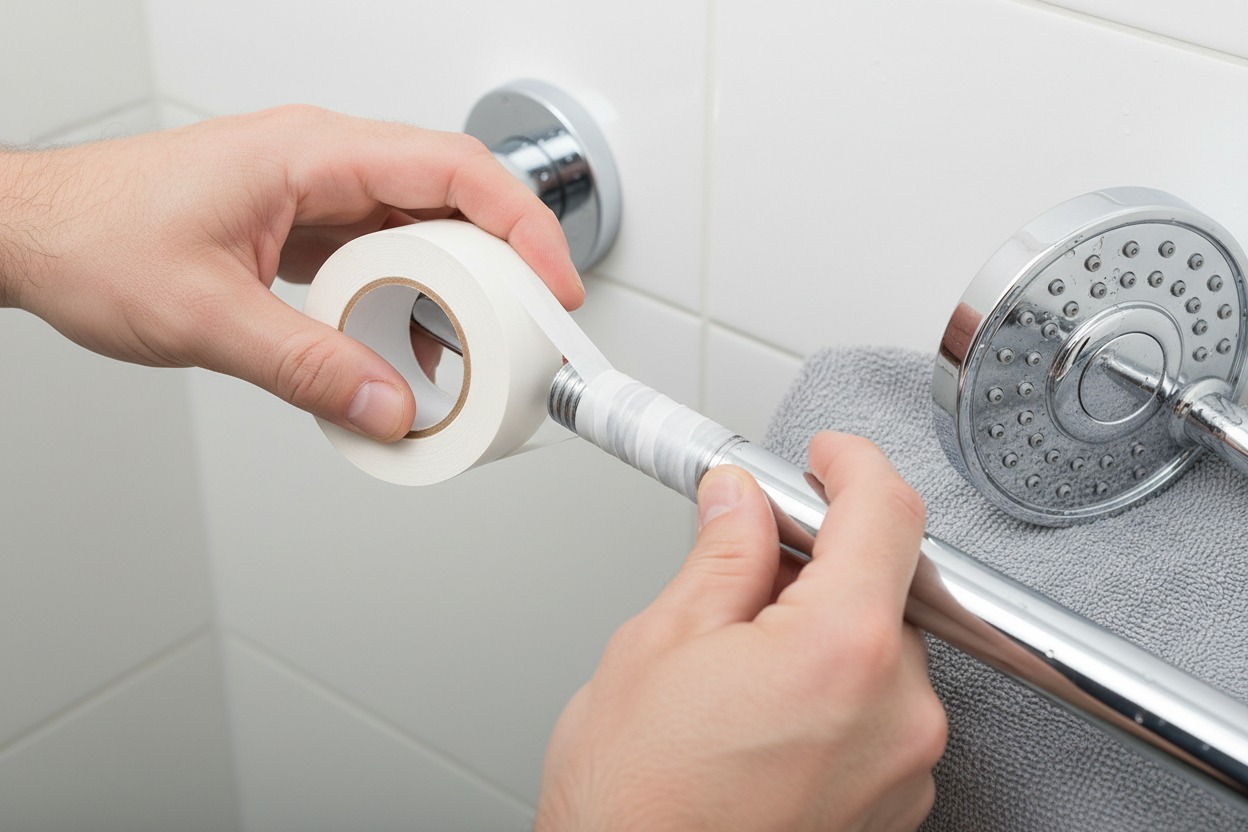 wrapping teflon tape on shower arm to fix leaking shower head