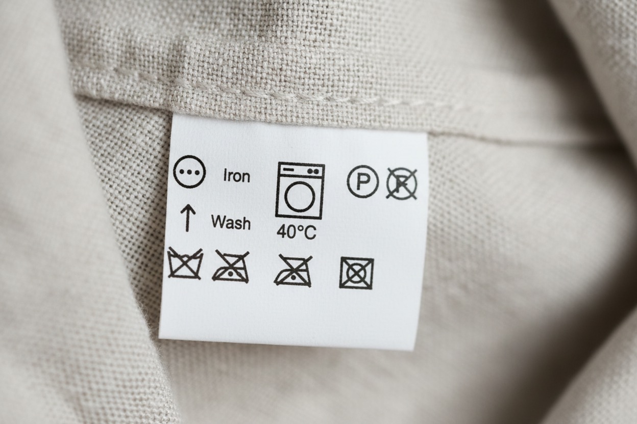 Fabric care label guide for candle wax removal - understanding iron heat and wash symbols