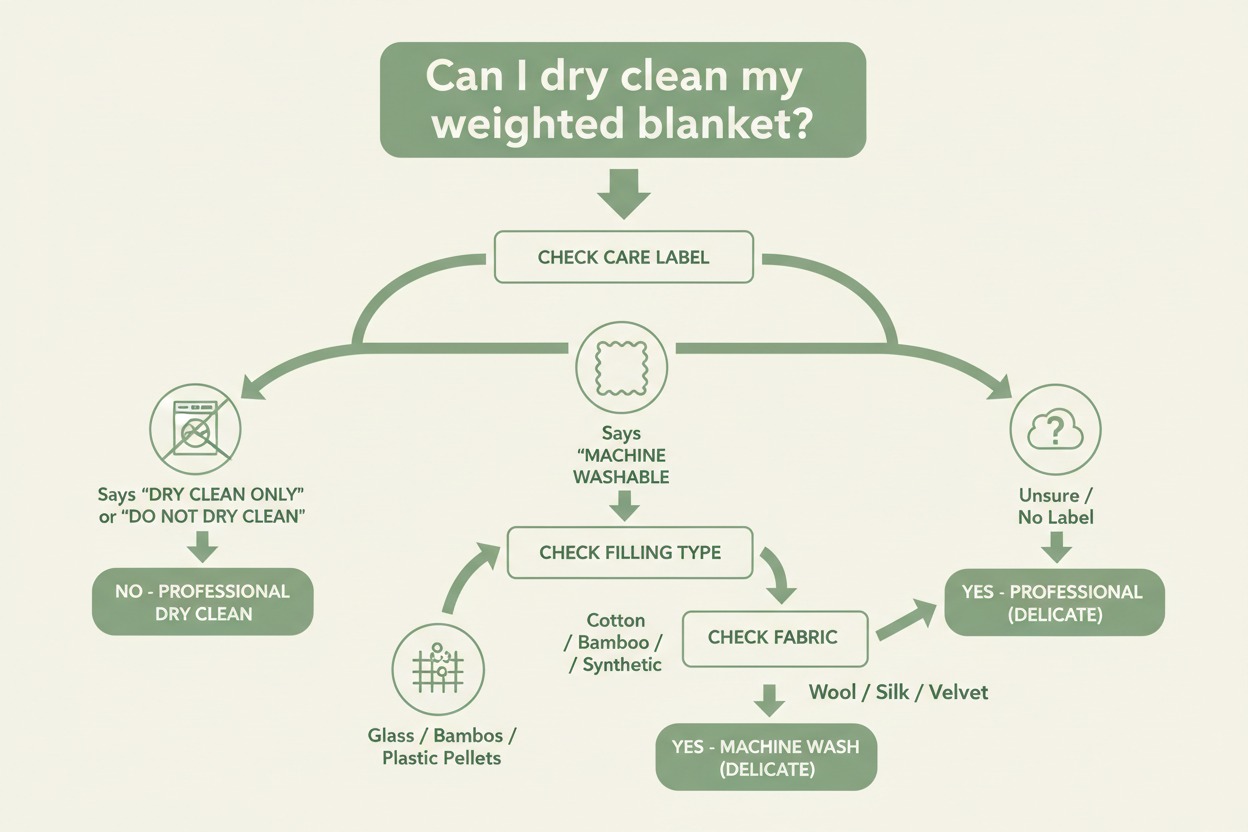 Flowchart for deciding if you can dry clean a weighted blanket