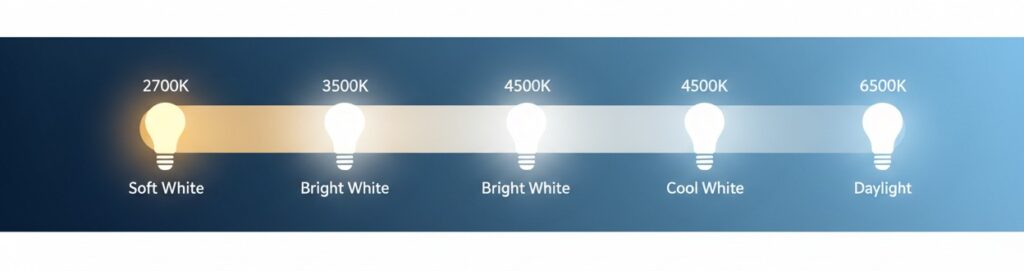 Kelvin color temperature scale comparing soft white, bright white, cool white, and daylight