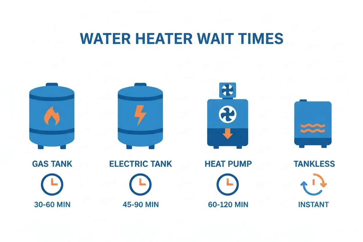 how long does it take for hot water to come back comparison chart by water heater type