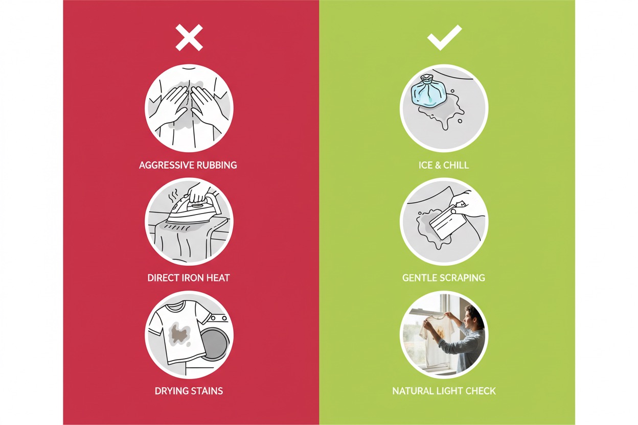 Common candle wax fabric stain removal mistakes to avoid - rubbing, high heat, early drying