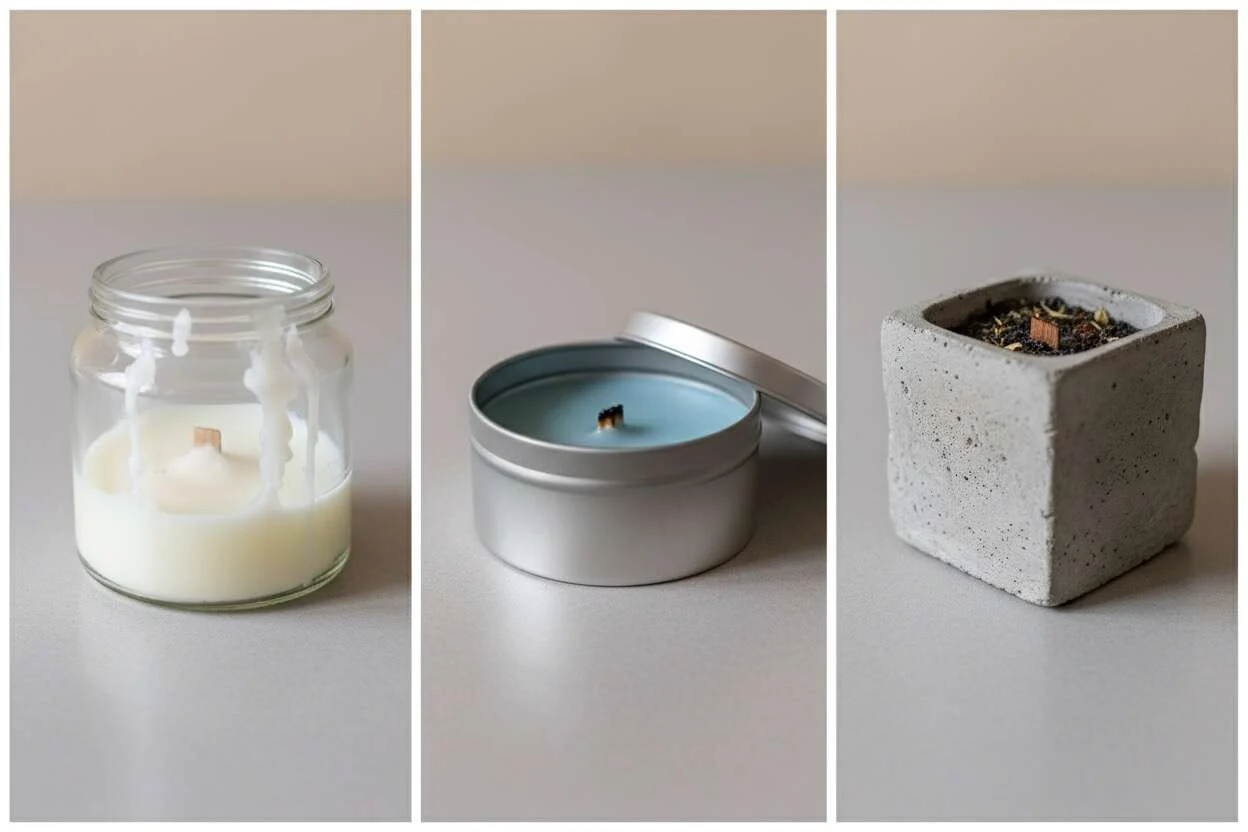 Removing candle wax from different container materials including glass, metal, and concrete