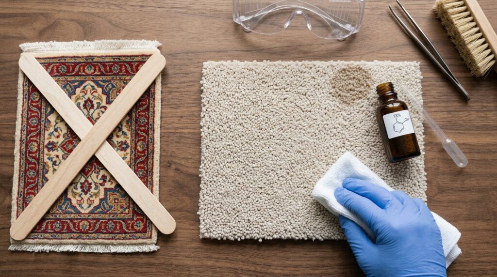 Hydrogen peroxide for coffee stains on carpet with a colorfastness test