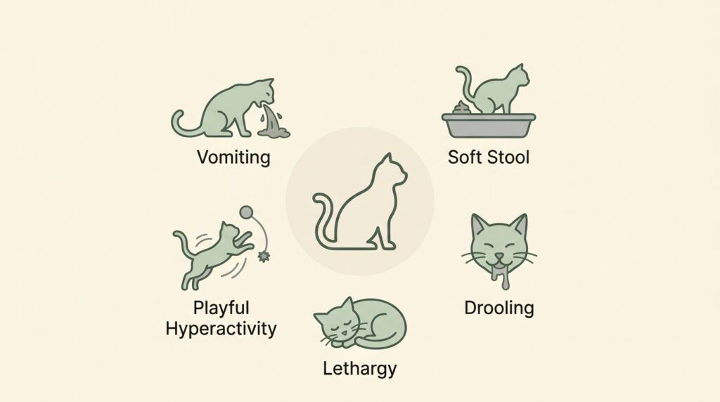 Infographic of symptoms to watch after a cat eats spider plant
