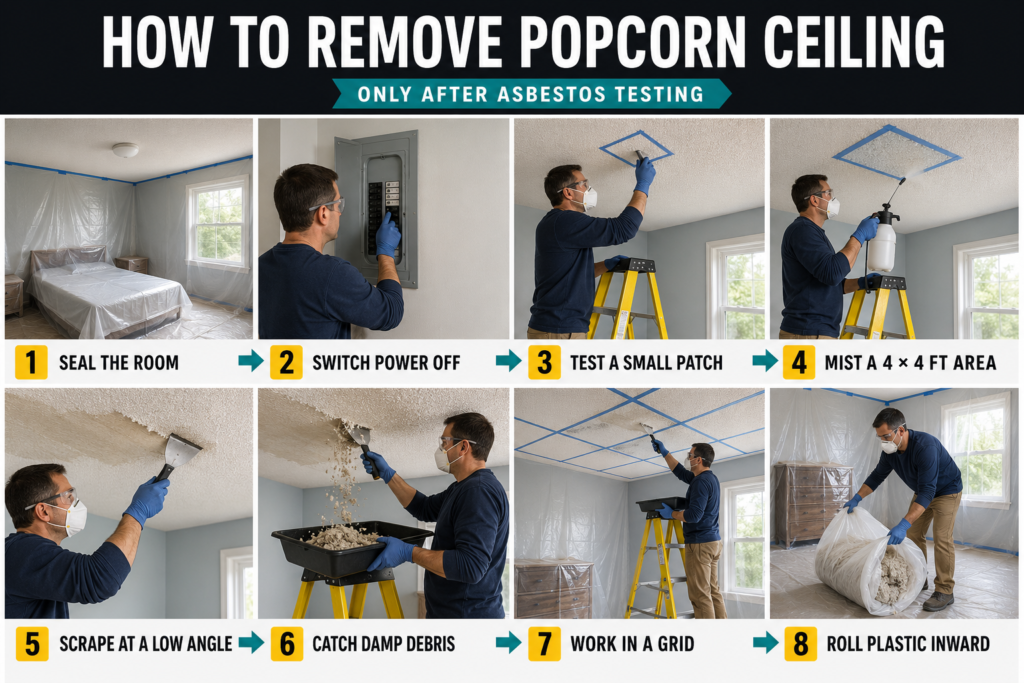 How to remove popcorn ceiling yourself in eight clean and controlled steps