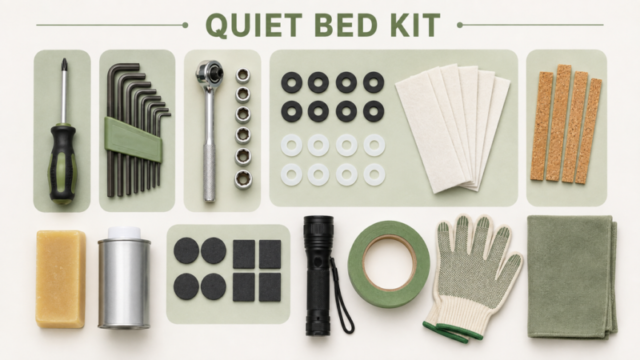 Tools and supplies for fixing a squeaky bed frame