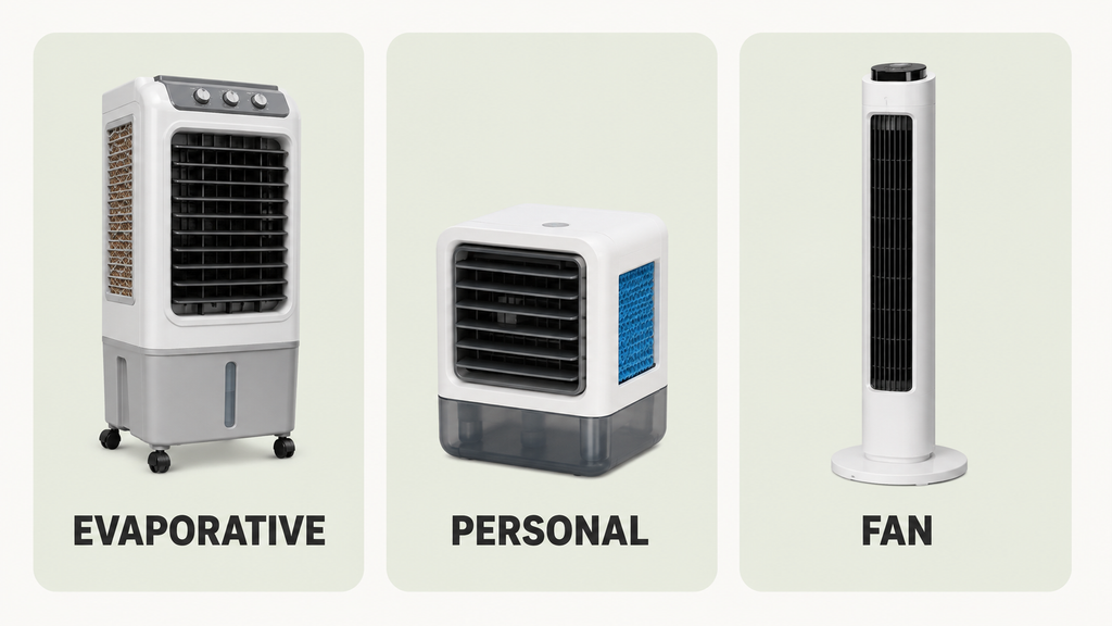 Types of cooling products commonly described as ventless portable air conditioners