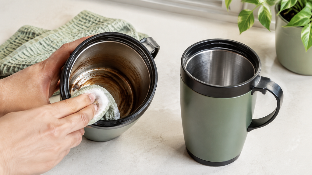 Removing brown tea residue from a stainless-steel mug