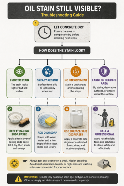Troubleshooting steps for an oil stain that remains after cleaning