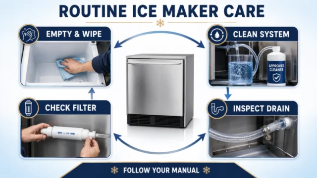 Routine maintenance tasks for an undercounter ice maker