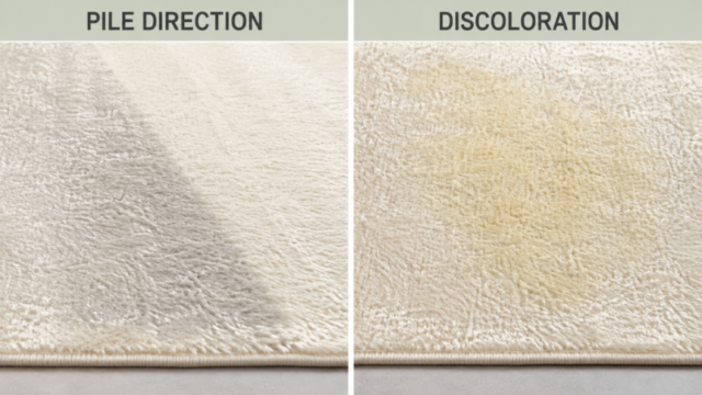 Difference between altered viscose pile and a yellow rug stain