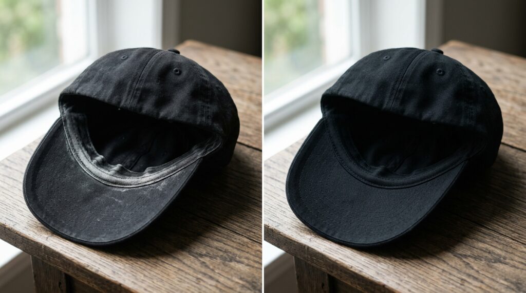 How to remove white sweat stains from black hats without fading the fabric