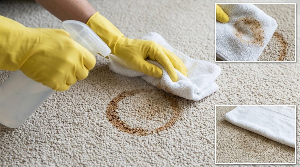 How to remove old coffee stains from carpet with light rehydration and blotting