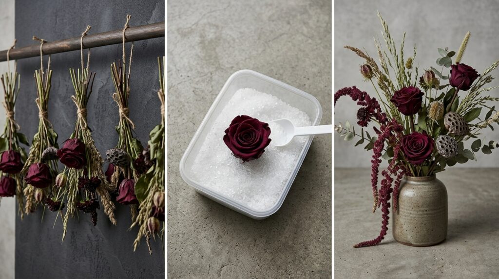 Gothic dried flowers using air drying and silica gel methods