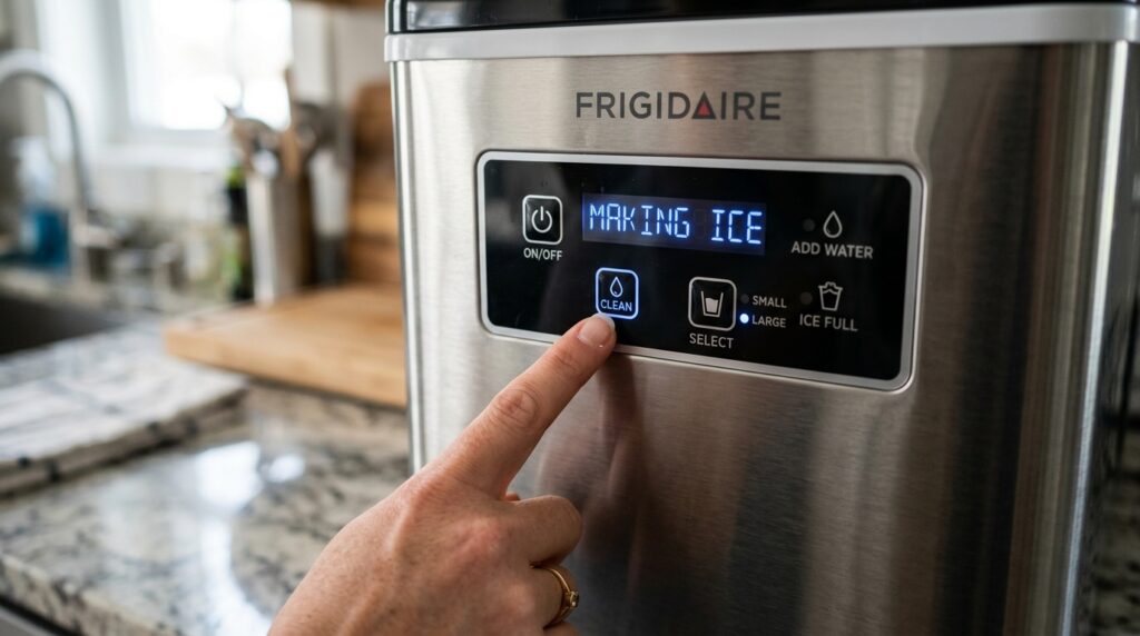 Checking a Frigidaire ice maker control panel for a clean button