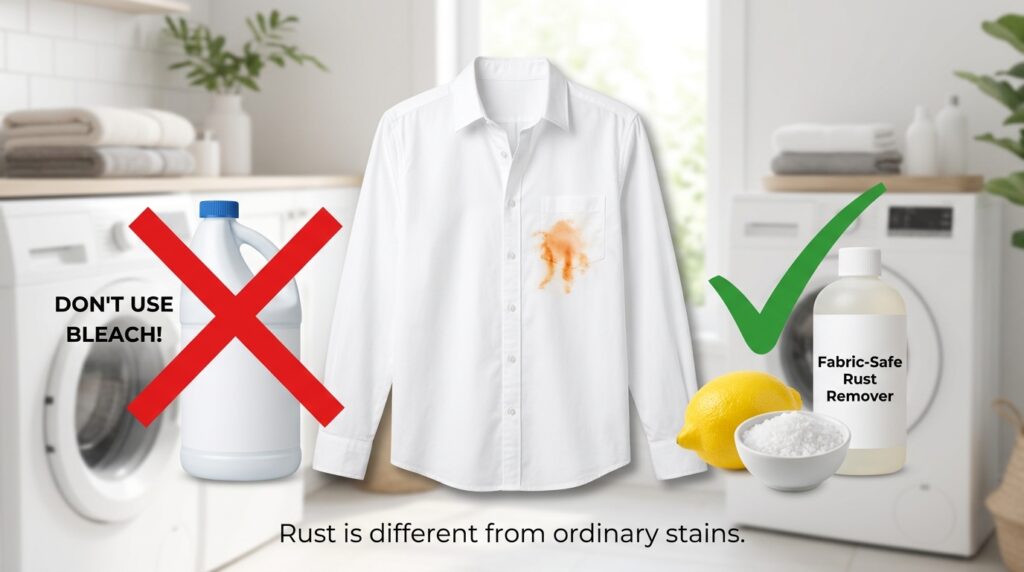 Why not to use bleach on rust stains from clothes