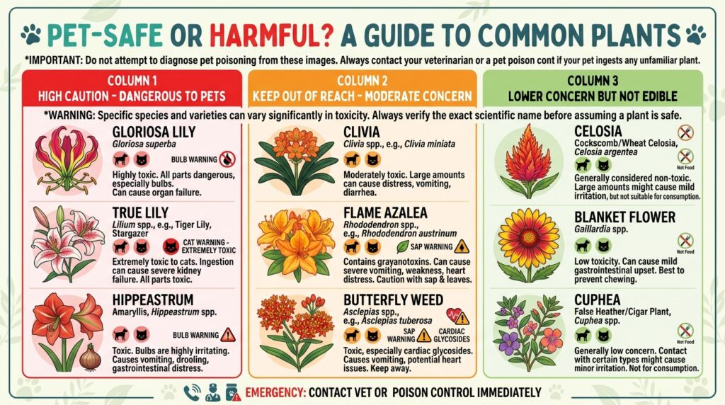 Fire flower toxicity guide for cats dogs children and garden safety.