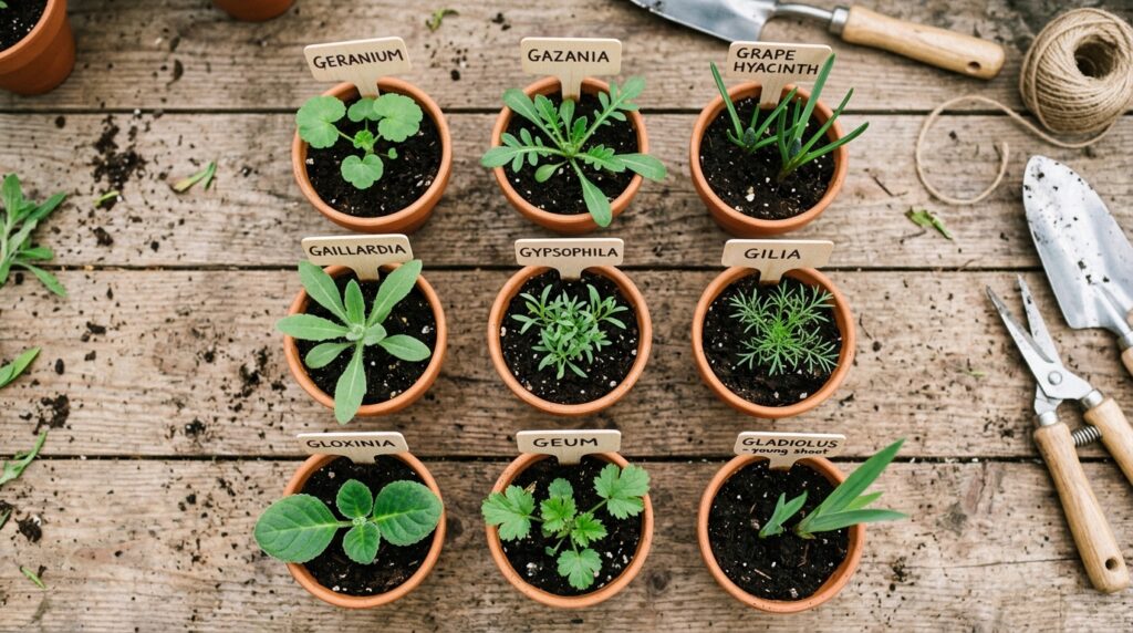 flowers that start with g pictures seedlings on potting bench