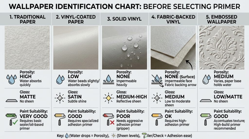 : Wallpaper types to check before painting over wallpaper.