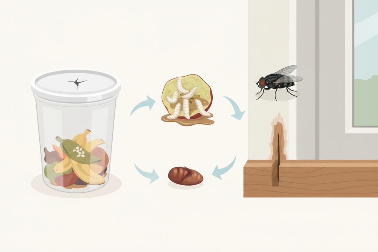 Fly life cycle showing where white maggots come from in a house
