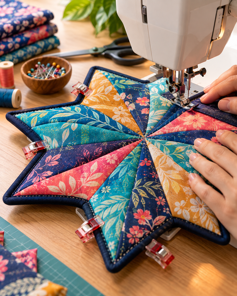 Sewing the layered sections of a homemade Flow Star