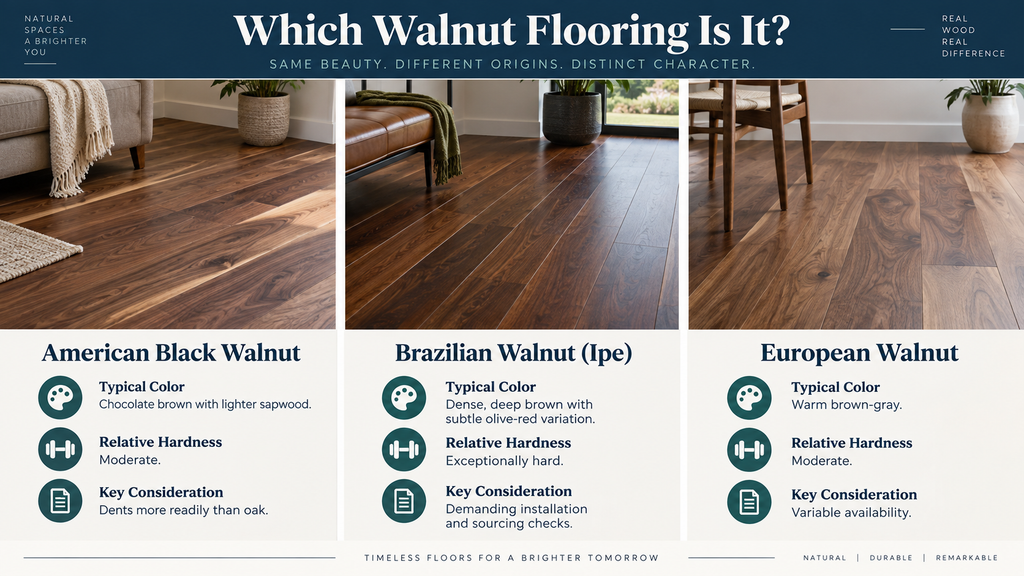 American, Brazilian and European walnut flooring compared