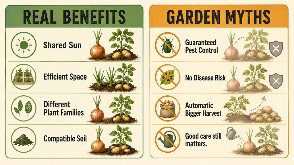 Realistic benefits and common myths about planting onions with potatoes
