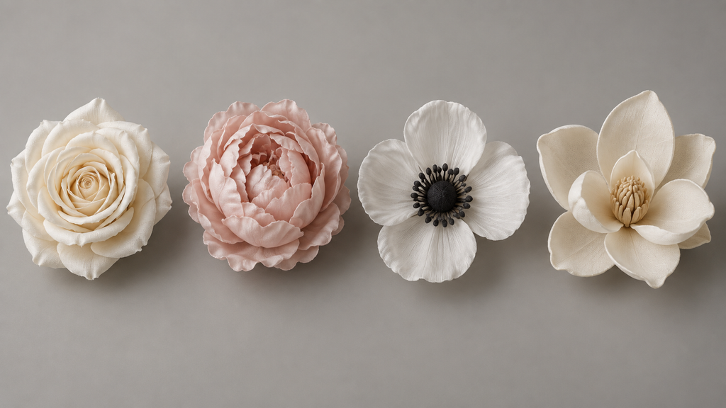 Handmade silk rose, peony, poppy, and magnolia variations